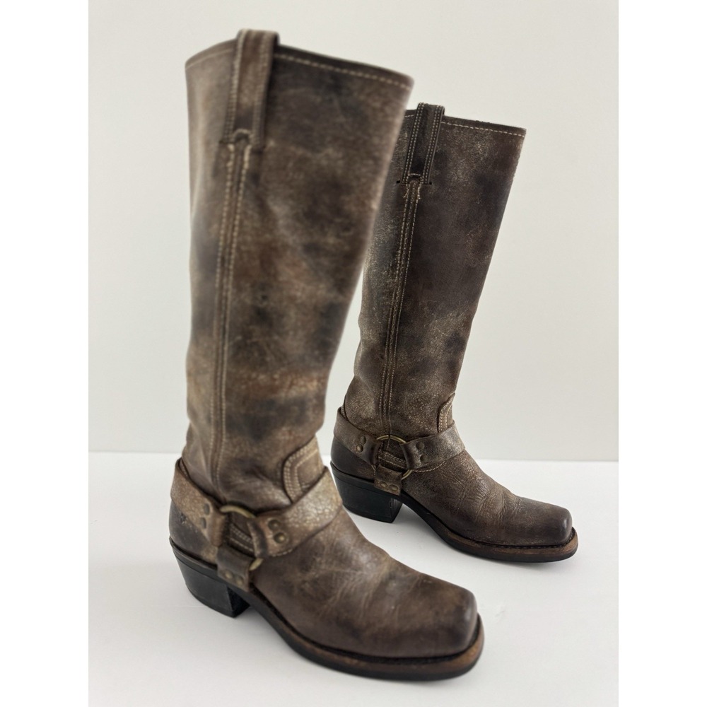 Frye Women's Harness 12R Smooth Full Grain Leather Buckled Boots Brown Size 6.5M